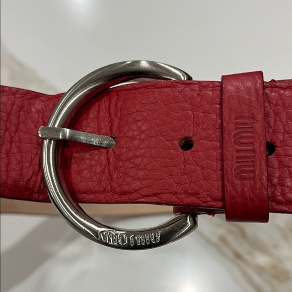 Miu Miu Accessories - Miu Miu Brick Red Leather 1.5” wide Belt with Silver tone round Metallic Buckle